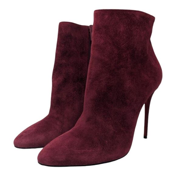 Christian Louboutin Eloise 100 ankle boot bootie burgundy red suede heels 37.5 - Picture 4 of 13